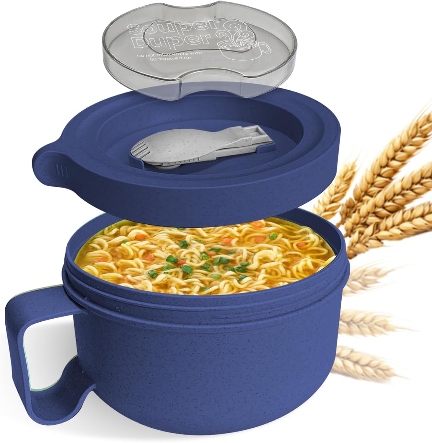 Souper Duper Ramen Bowl Set with Utensil • Heat & Eat Noodles in the Same Soup Bowl • Meal Prep Containers with Lids • Lunch Containers • Microwave, Freezer, Dishwasher Safe (Black)