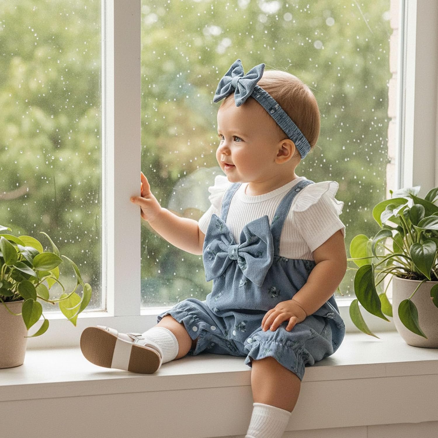 Rtnnsbbfcm Newborn Baby Girl Summer Clothes Bow Floral Romper Short Jumpsuit and Headband Cute Infant Outfits - Image 2