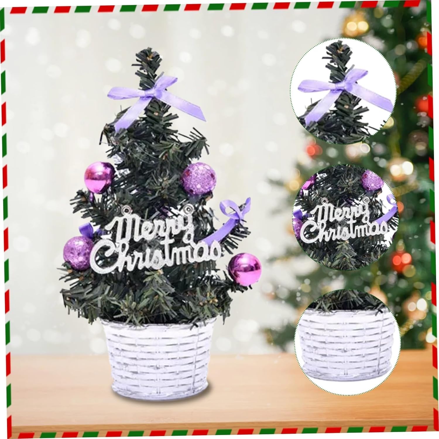 2 pezzi di albero di Natale artificiale con palline e fiocco, piccolo albero ornamentale da tavolo for la decorazione di casa e ufficio Piante artificiali(Style1)
