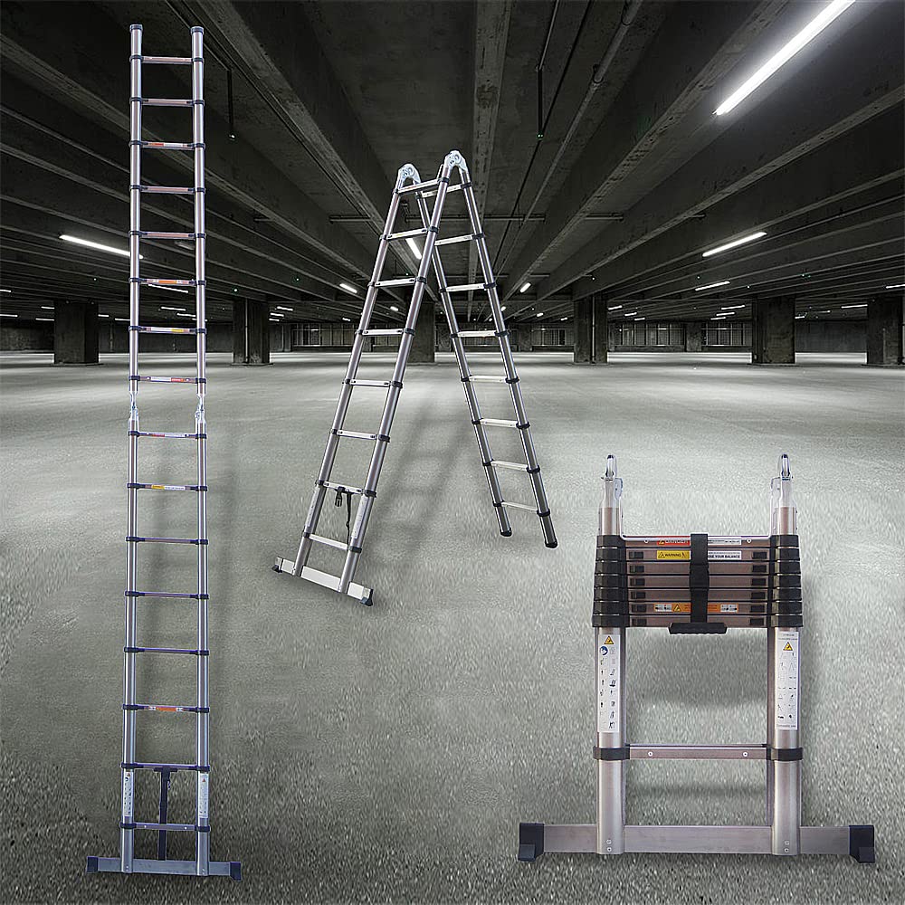 Scale Telescopiche Scaletta Pieghevole In Acciaio Inossidabile Scaletta allungabile portatile Scala Retrattile Estensibile Antiscivolo Multiuso, Capacità di carico 150kg (2,5M + 2,5M)