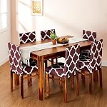 Solimo Polyester Spandex Geometrical Dining Chair Cover, Stretchable & Washable Slipcover, Brown (Set of 6)