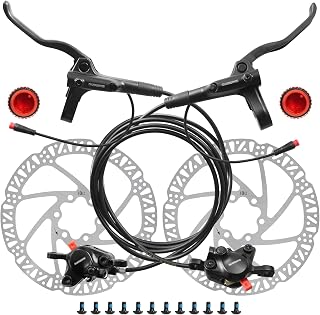 MT200 Hydraulic Brake for Ebike, 2-Pin Power-Off E-Bike Hydraulic Disc Brake Set with 160/180/203mm Rotors, 2-Piston Hydraulic Brakes Pre-Bled with Mineral Oil (Ebike Brakes+180mm Rotors)