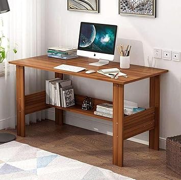 EKRON Engineered Wood (ST-004/Oak Brown) Computer Desk with One Tier Shelves Laptop Study Table for Office Home Workstation Writing Modern Desk (90 x 50 x 77 cm)