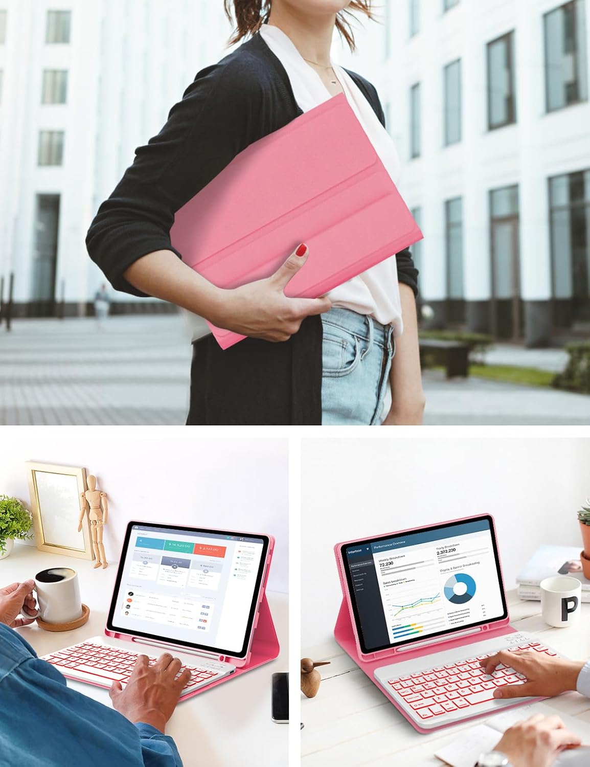 for Lenovo Tab M11 2024 11 Inch Case with Keyboard - 7 Colors Backlit Wireless Detachable Folio Keyboard Cover for Lenovo Tab M11 11” TB-330FU Tablet, Pen Holder Slim & Light, Crabapple red