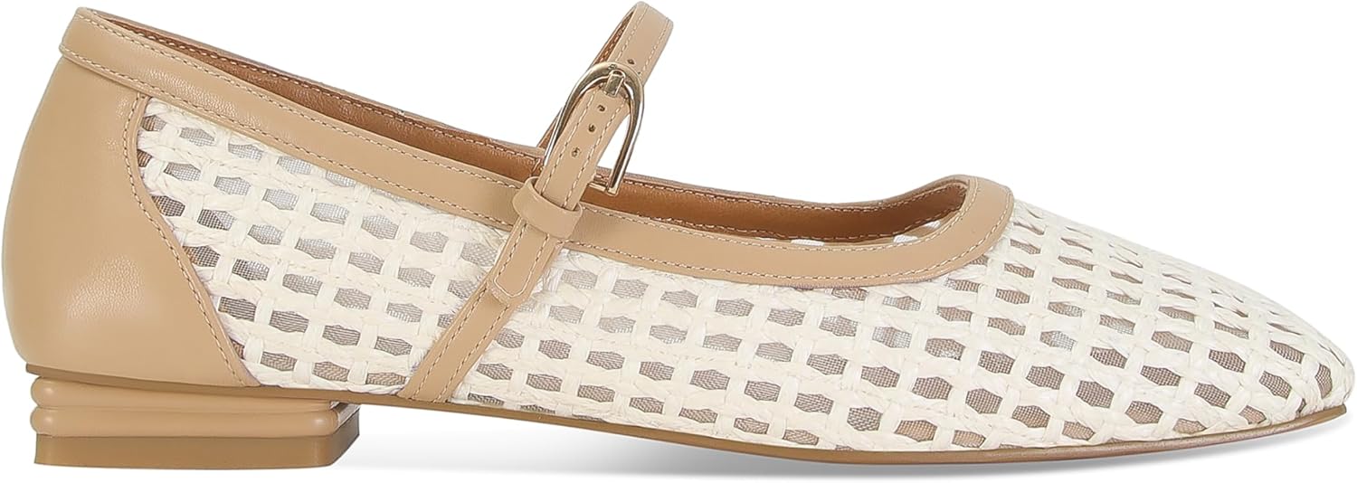 SOVANYOU Mesh Mary Janes for Women Cute Ballet Flats Square Toe Woven Flats with Strap Comfy Mesh Flat Shoes Ballerina Flat Dressy Straw Shoes - Image 6