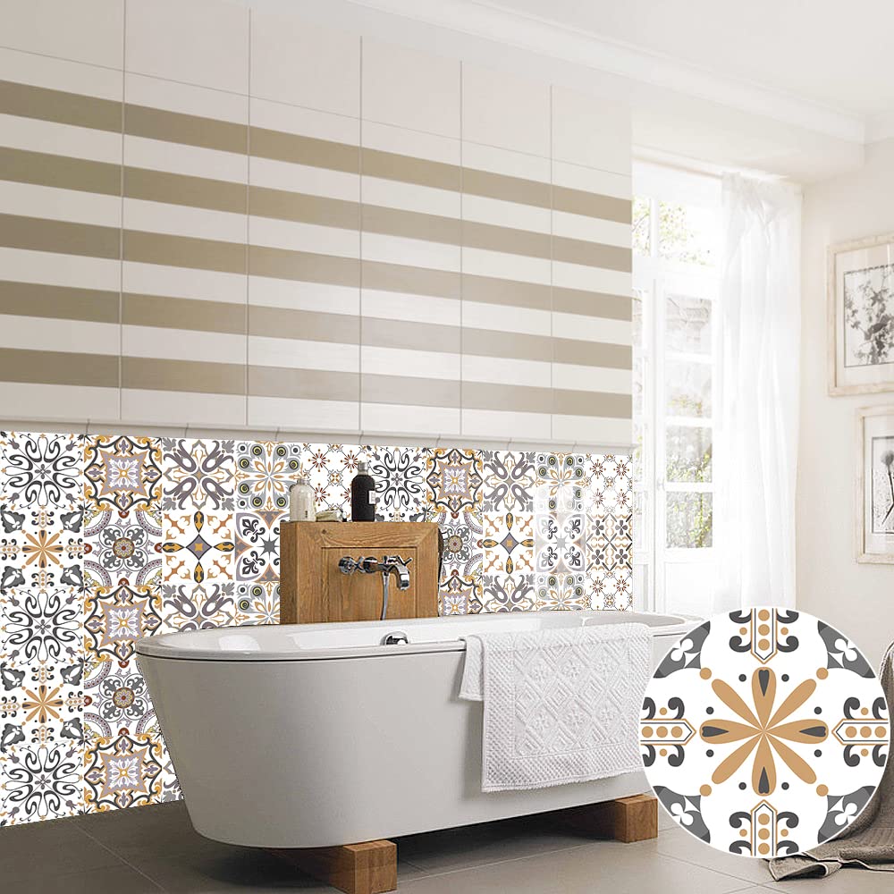 Adhesivos para azulejos de mosaico impermeable PVC autoadhesivo decoración adhesivos para azulejos simples estilo Marruecos, paredes adhesivas DIY (40,20 x 20 cm)