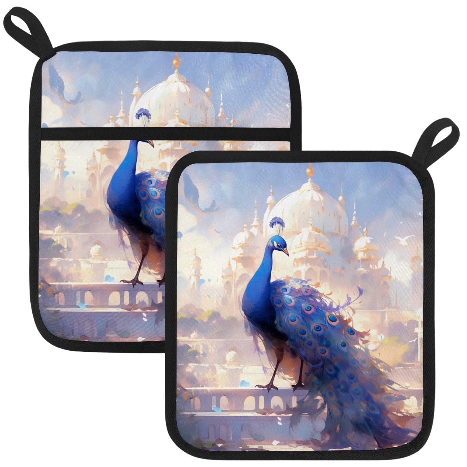 VAPOKF Peacock Pot Holder, Heat Resistant Oven Cloths, Potholders & Oven Gloves, for Kitchen Cooking & Baking, Thick & Safe, Protection of Hands From Hot Utensils