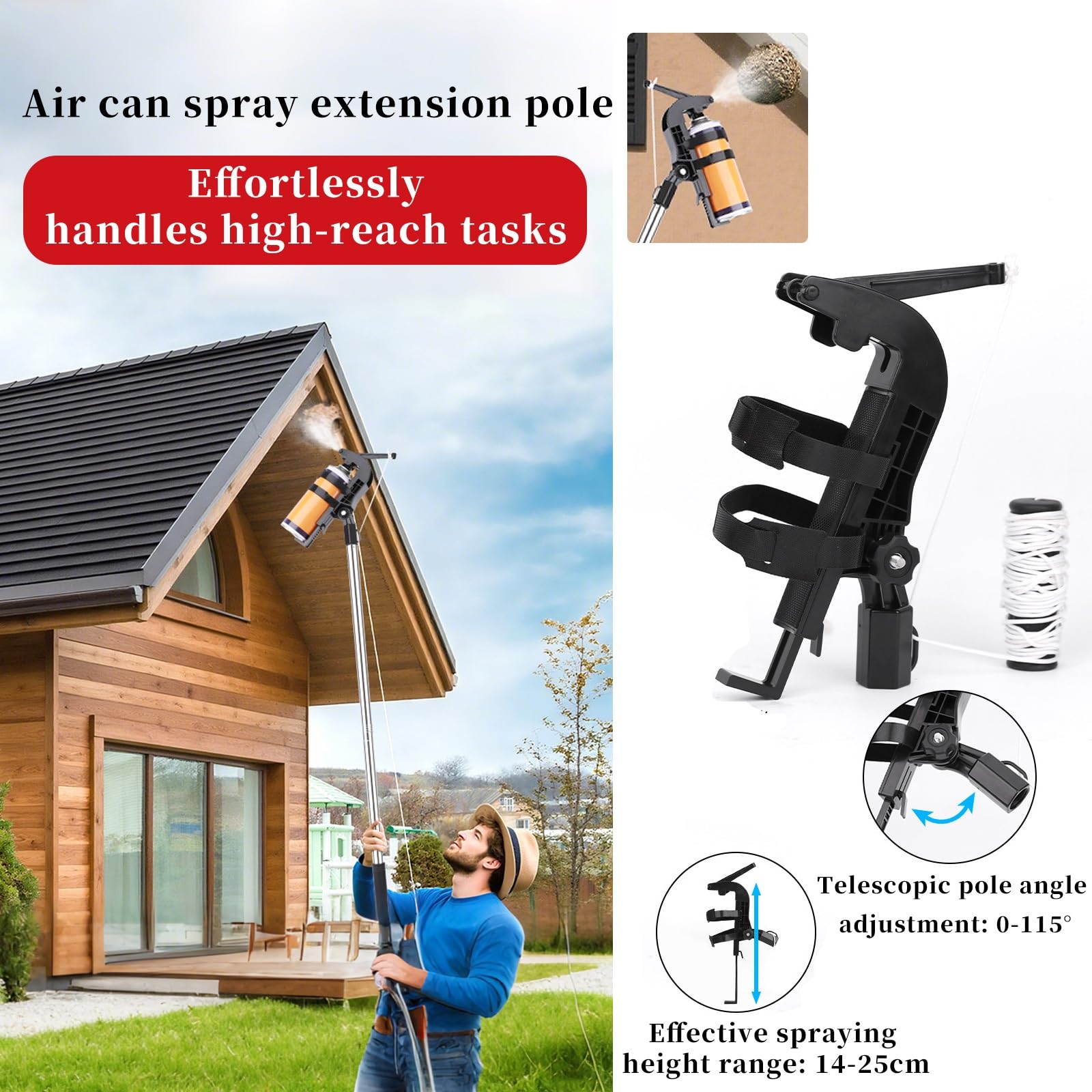 FORRTY Przedłużka Spray Teleskopowa, Adapter Do Puszek Aerozolowych, Regulowany Kąt 0–115°, Lanca Długa Na Os, Przedłużacz Malarski, Czyścik Do Okien 1.6m–4.0m(4.0m)