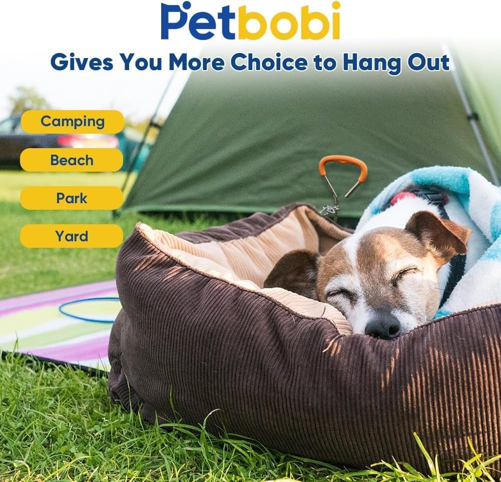 Petbobi Dog Tie-Out Cable and Stake - 20ft Heavy Duty Cable with Spring, No Tangle, 16in Ground Stake, Ideal for Yard, Camping and Beach, Suitable for Small Medium Large Dogs Up to 120 lbs, Blue image 5