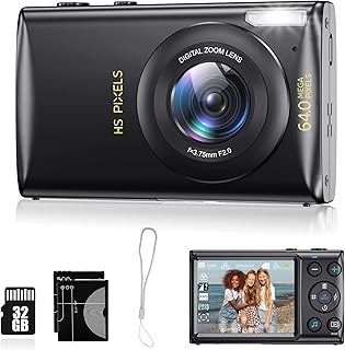 Sheawasy 4K Digital Camera Vlogging Camera Photography And Video 64Mp 18X Digital Zoom Compact Point And Shoot Digital Cameras Autofocus For Boys And Girls, Teens, Beginner, 32Gb Included