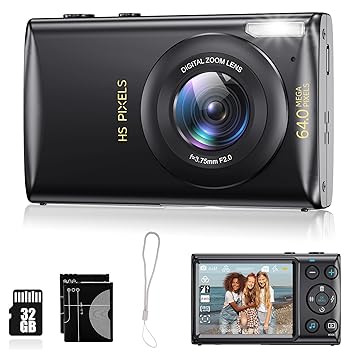 Sheawasy 4K Digital Camera Vlogging Camera Photography And Video 64Mp 18X Digital Zoom Compact Point And Shoot Digital Cameras Autofocus For Boys And Girls, Teens, Beginner, 32Gb Included