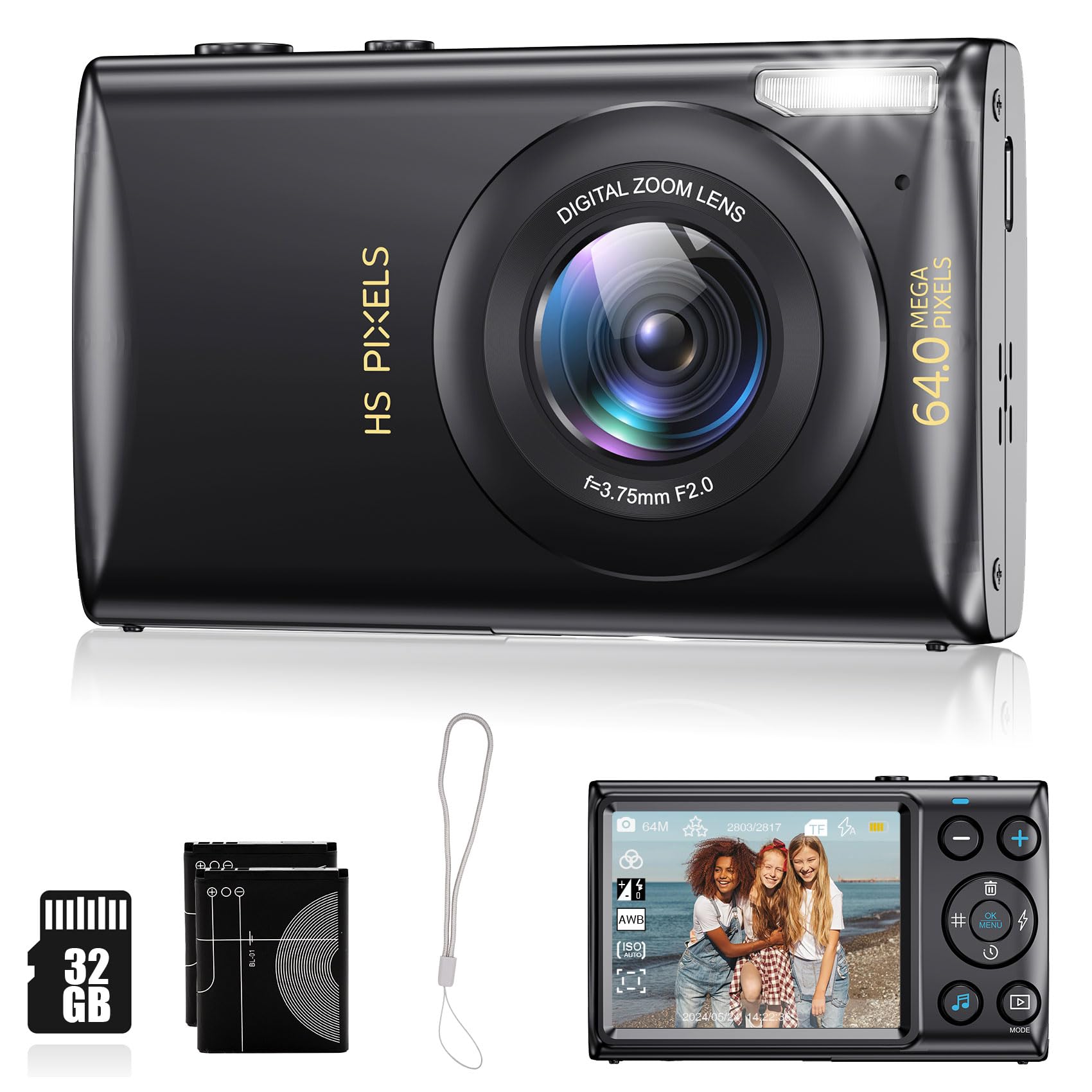 4K Digital Camera Vlogging Camera Photography and Video 64MP 18X Digital Zoom Compact Point and Shoot Digital Cameras Autofocus for Beginner, 32GB Included