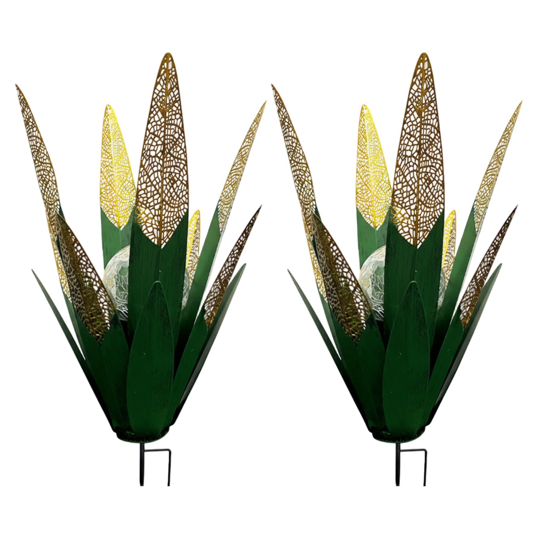 Plantes en métal agaves en métal décoration extérieure Lot de 2 Lampes solaires de Jardin avec découpe Unique éclairage LED pour terrasse pelouse et Jardin Vert