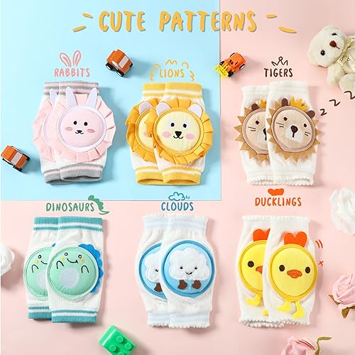 Miniatura 5 de Xtinmee 6 pares de rodilleras de bebé para gatear grandes protectores de rodilla de bebé con almohadillas esponjosas, calentadores de piernas