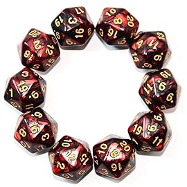 SmartDealsPro 10-Pack 20 Sided Dice D20 Polyhedral Dice for DND RPG MTG Table Game (Black-Red)