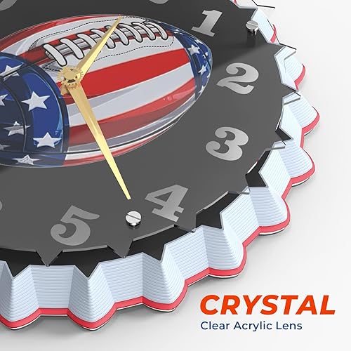 Miniatura 2 de Reloj de pared de neón, 12 pulgadas, diseño vintage de tapa de botella de cerveza con gráficos de bandera estadounidense y fútbol, impresionante