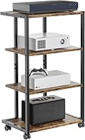 Aquzee 4-Tier AV Media Stand with Lockable Wheels - Rolling Game Console Shelf for PS5, DVD Player, Projector, Stereo - Wood Metal Cart for Small Spaces