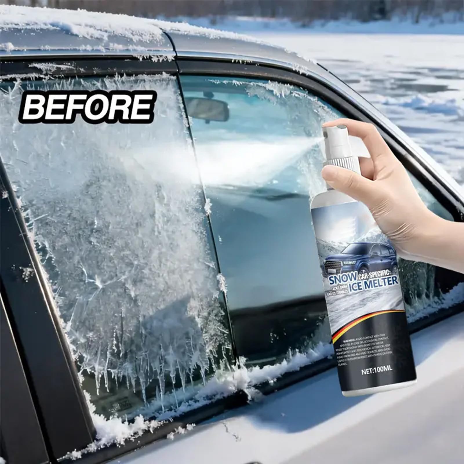 Generico Sbrinatore per Vetri Auto Agente Sbrinante Auto 100ml | Liquido Sciogli-Ghiaccio Veicoli per Autisti Camion SUV Berlina Viaggi Freddi Percorsi Lunghi Soste Notturne Gestione Flotte