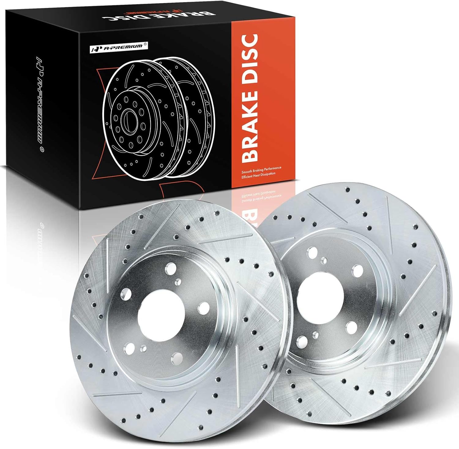 A-Premium 12.56 inch (319mm) Front Drilled and Slotted Disc Brake Rotors Compatible with Select Toyota and Lexus Models - Camry 2002-2004, Highlander 2001-2007, RX300 1999-2003, ES300 2003, ES330
