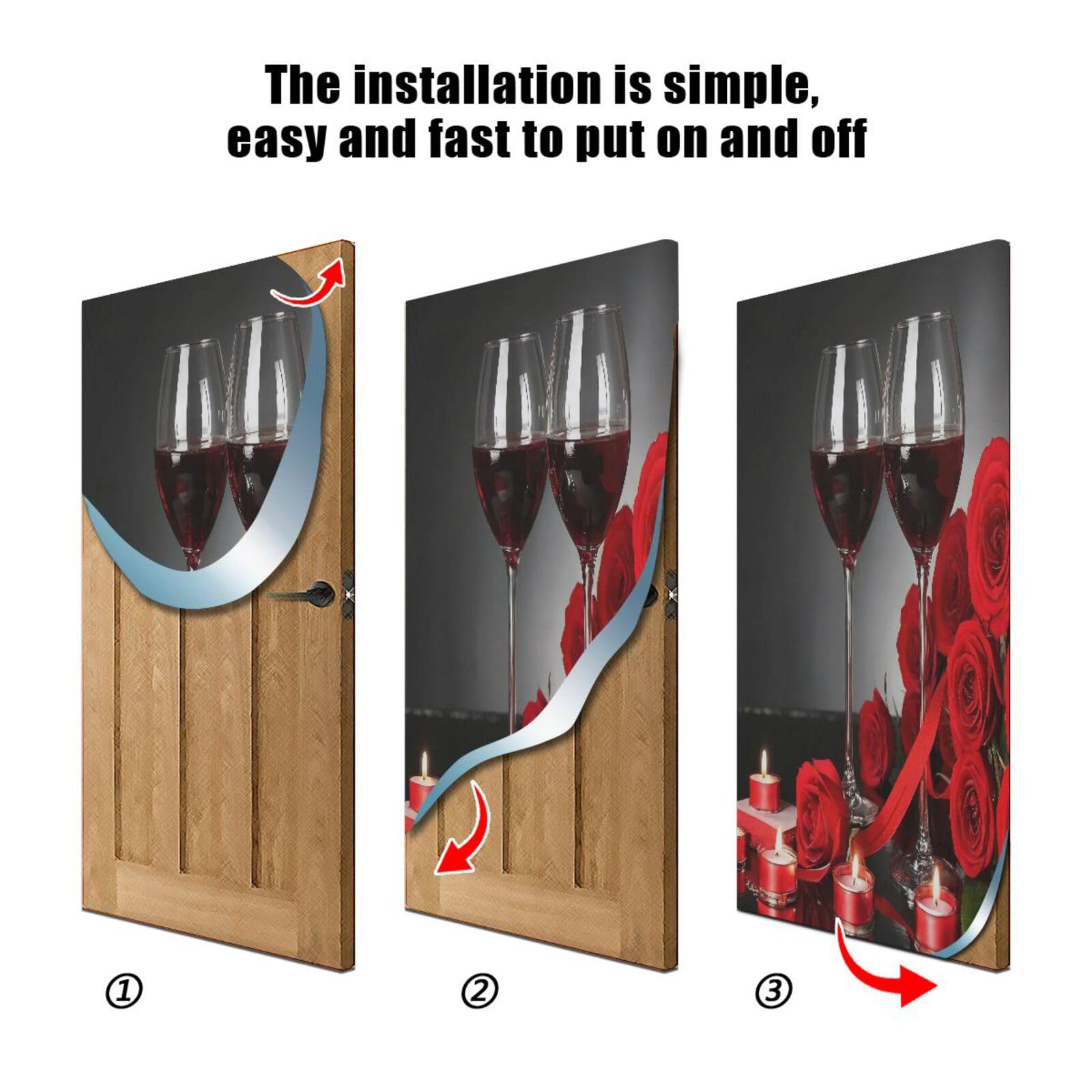 FLildon Red Rose Wine Valentine's Day Door Cover Decoration, Party Accessory Porch Decor for Festive Ornament Room Door Covers 32 x 79 Inch