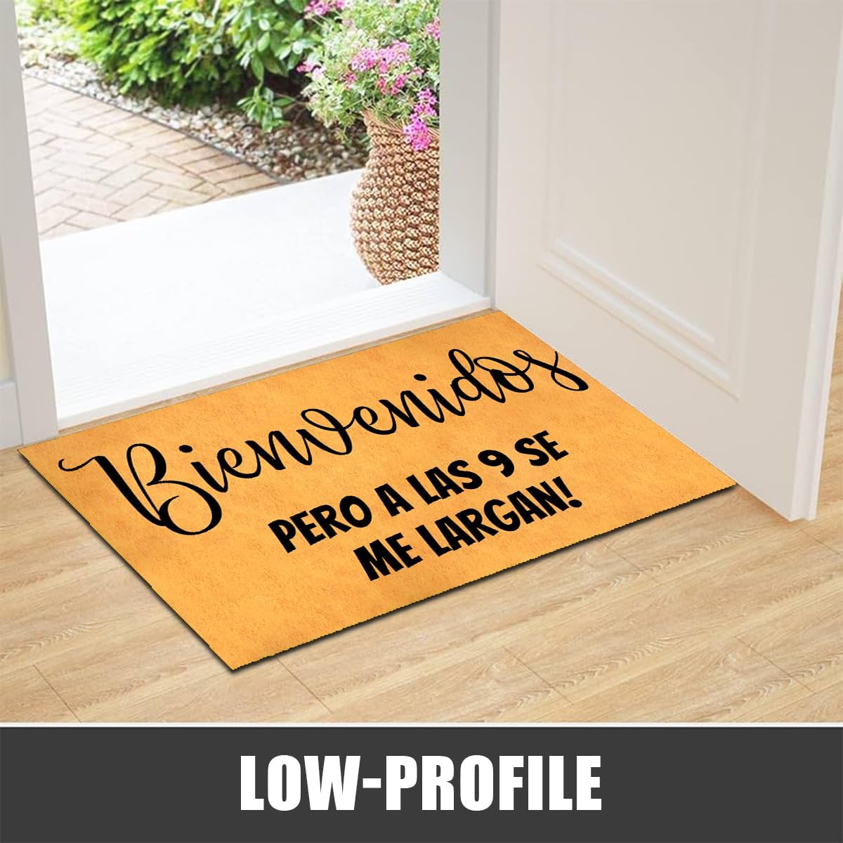 MELODADDY Funny Welcome Doormat Front Door Porch Decor Rugs with Rubber Back 30"(L) x 18"(W) Spanish Mat for Entrance House Warming Novelty Gift Rugs (Bienvenidos Pero a Las 9 Se Me Largan Spanish)