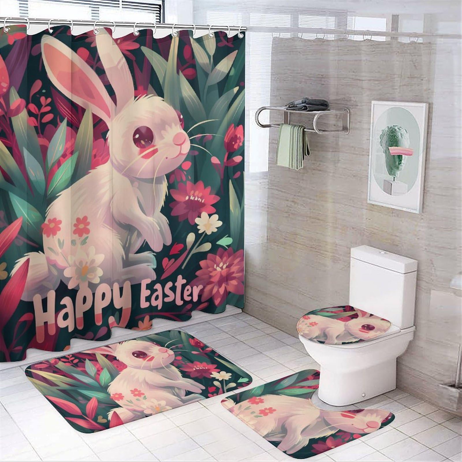 Cortina de ducha con alfombrilla antideslizante de baño de gran absorción y seguridad