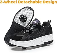 Vista 5 de Wooowyet - Zapatos con ruedas recargables para patinar para niños, unisex, con luces LED, moda Negro (mesh black)