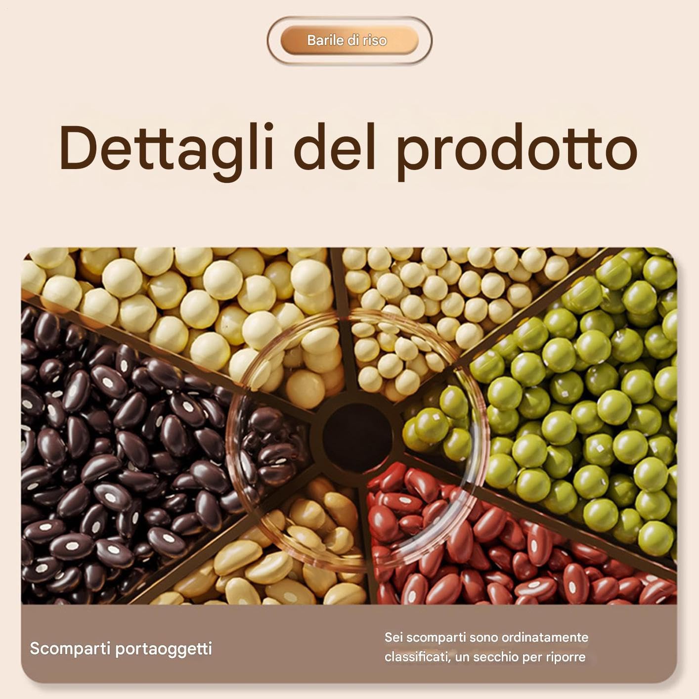 Generico Contenitore Riso Barile Antiumidità Antimoscerini Rotante | Contenitori Cereali Ermetici per Farina, Avena, Miglio, Fagioli, Cibo Animali Domestici, Cottura, Pasticceria, Cucina,