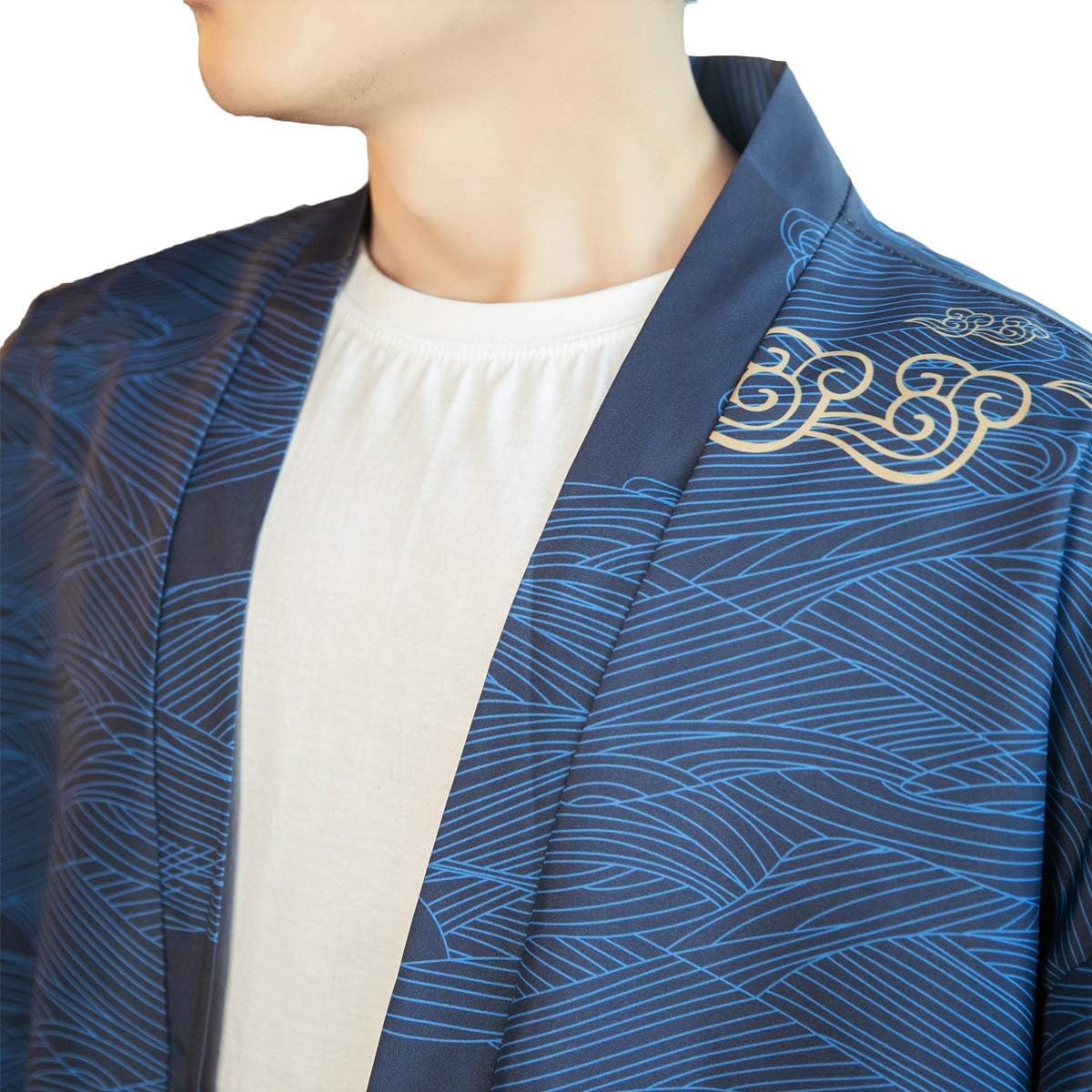 PRIJOUHE Men's Kimono Cardigan Jacket Japanese Style Flying Crane Seven Sleeves Open Front Coat - Image 5