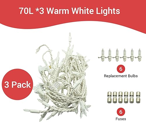 Miniatura 4 de New One Paquete de 3 luces de carámbano, 70 LED de 10.8 pies, luces de Navidad de carámbano para exteriores, color blanco cálido, enchufable, luces
