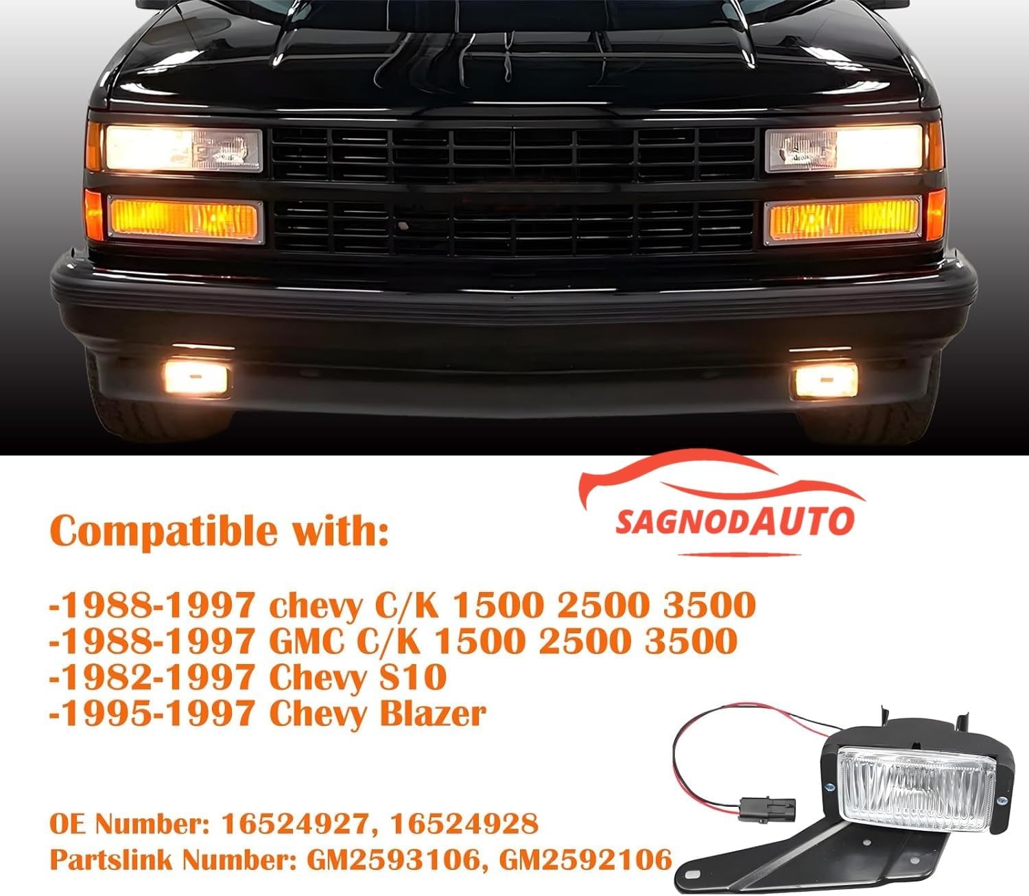 Fog Light Assembly compatible with 1988-1997 Chevy GMC C1500 C2500 C3500 K1500 K2500 K3500