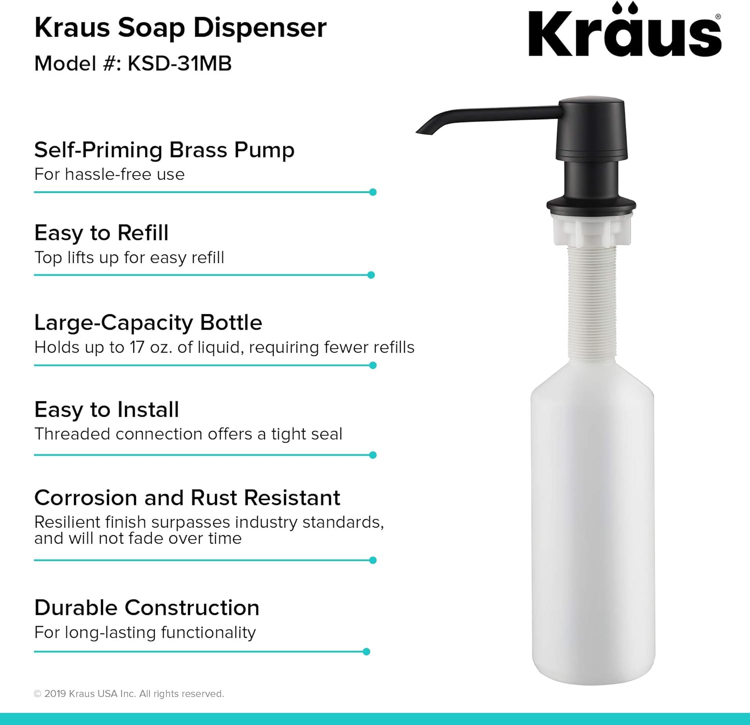 KRAUS Kitchen Soap and Lotion Dispenser in Matte Black, KSD-31MB
