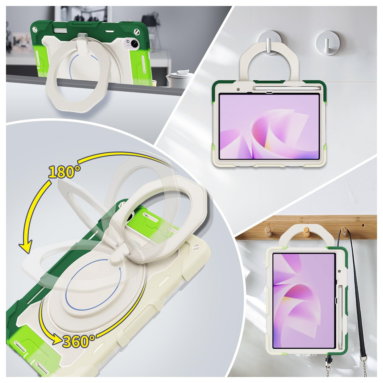 Pełne etui ochronne, wytrzymałe etui ochronne do Huawei Matepad Air 29.9 cm, obrotowy stojak o 360°, pasek na ramię, uchwyt na ołówki i pierścień na uchwyt, odporne na wstrząsy, dla dzieci i dorosłych