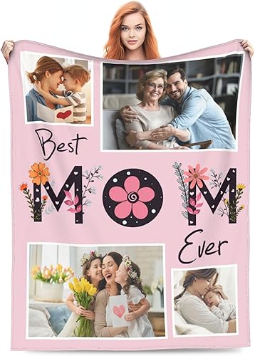 Manta personalizada con fotos, texto, manta personalizada, regalo para mamá, ideal para mamá de hijo e hija, manta de franela personalizada para