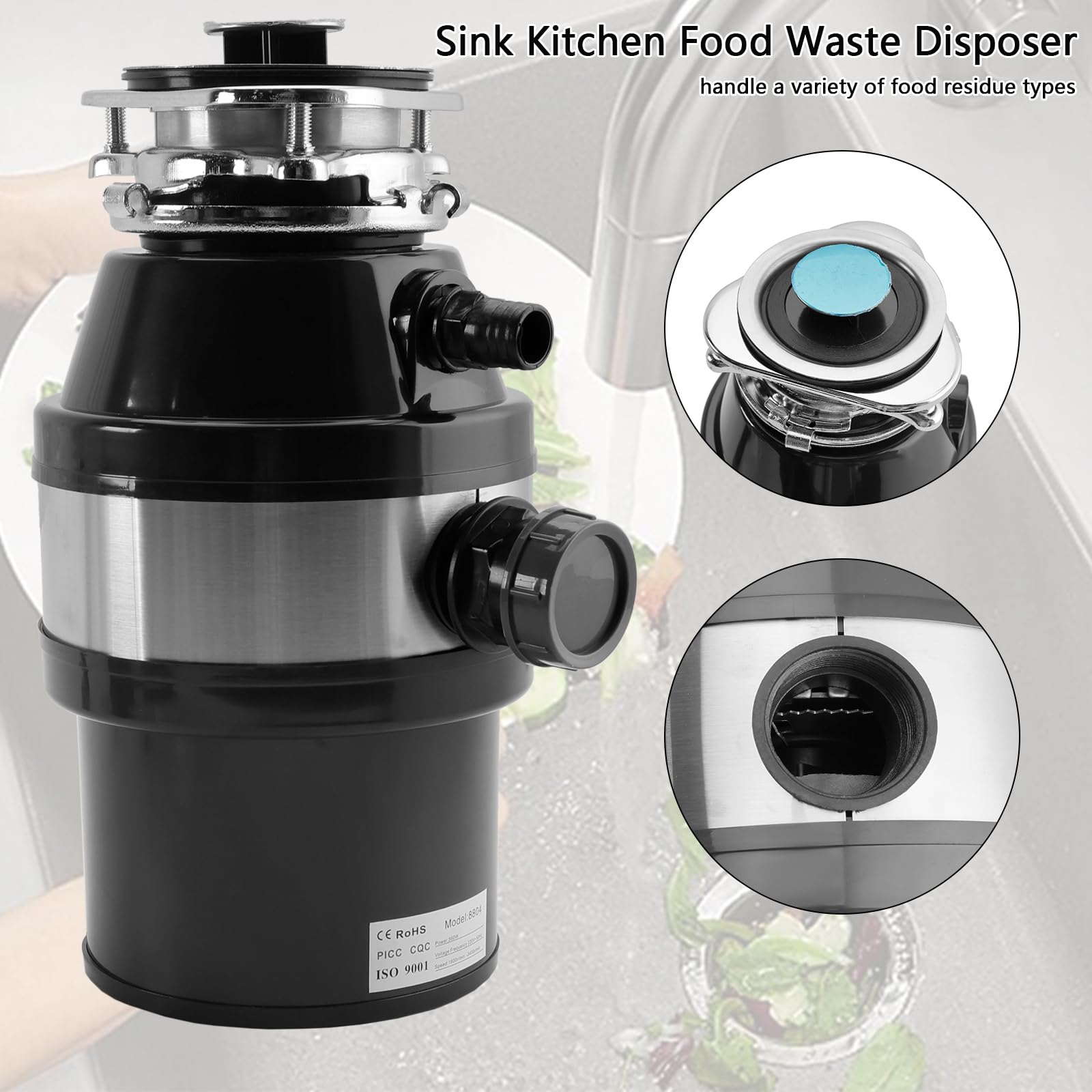 Triturador de Basura de 3/4 HP, 2800 RPM, para Cocina bajo Fregadero, con Enchufe e Interruptor inalámbrico, de Acero Inoxidable, de Alta Velocidad para una trituración eficiente de residuos.