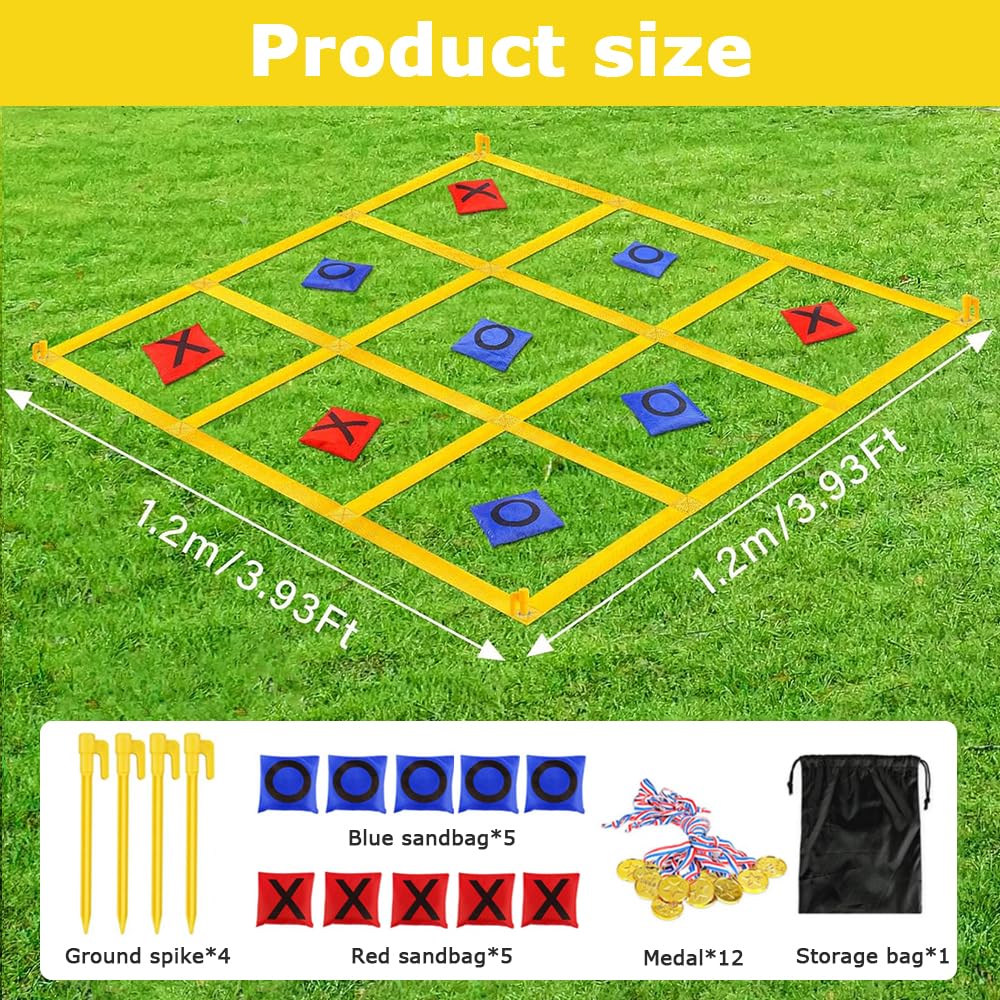 Juego para Exteriores Tic TAC Toe, Juego Gigante de Tres en Raya 1.2m con 10 Piezas X y O, Juegos De Patio Gigantes para Adultos, para Exteriores, Camping, día de Campo, para la Familia