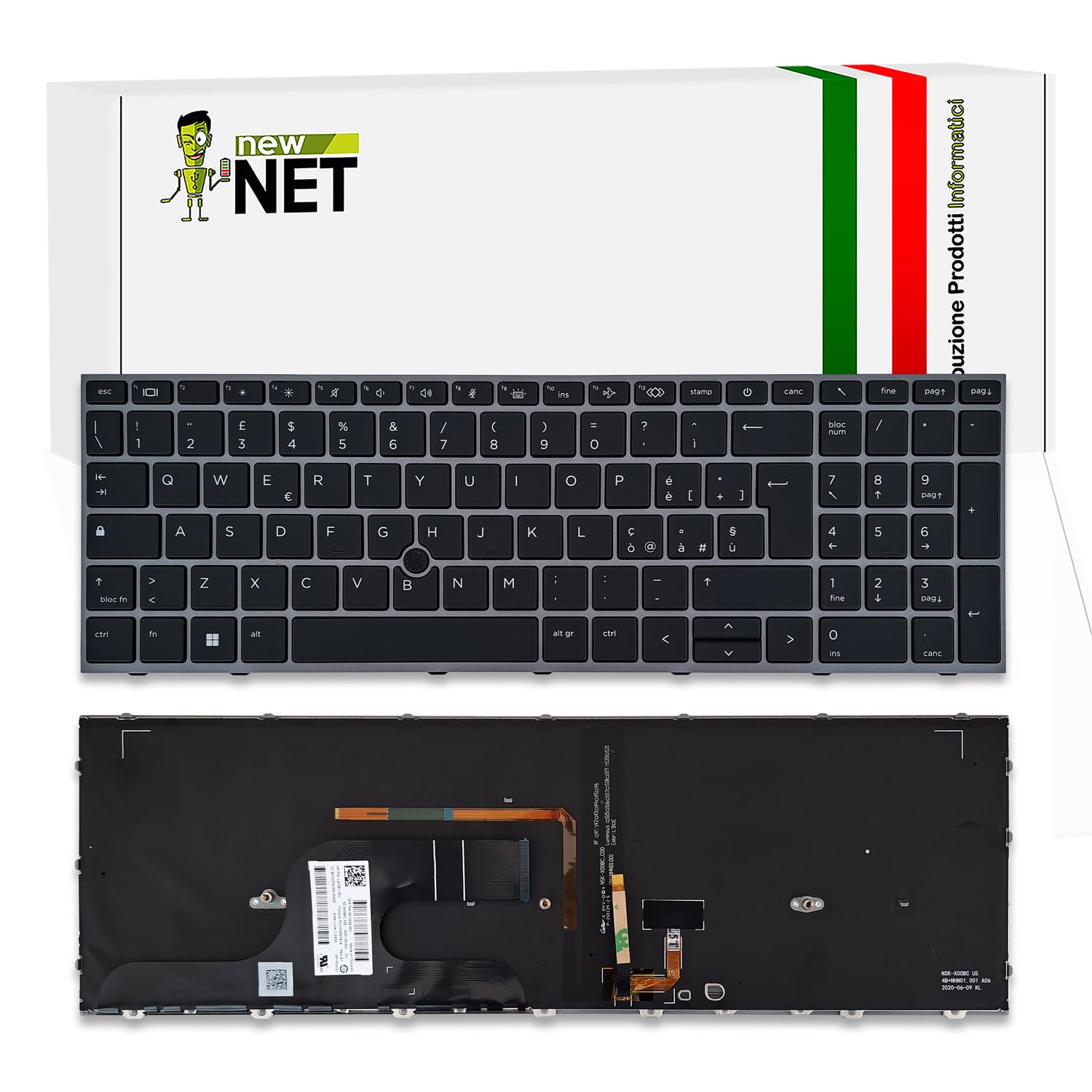 new net - Tastiera compatibile con HP Zbook Fury 15 G7, 15 G8 [Frame Grigio - Trackpoint - Retroilluminata - Layout ITA]