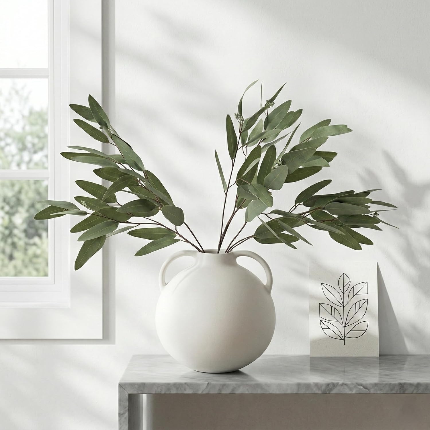 ANNIE&PANDA 3 Pack Faux Artificial Eucalyptus Stems with Faux Seeds 31'' Tall Fake Plants Leaves Olive Tree Branches Faux Greenery Stems for Bridal Wedding Bouquet Vase Table Centerpiece Decor