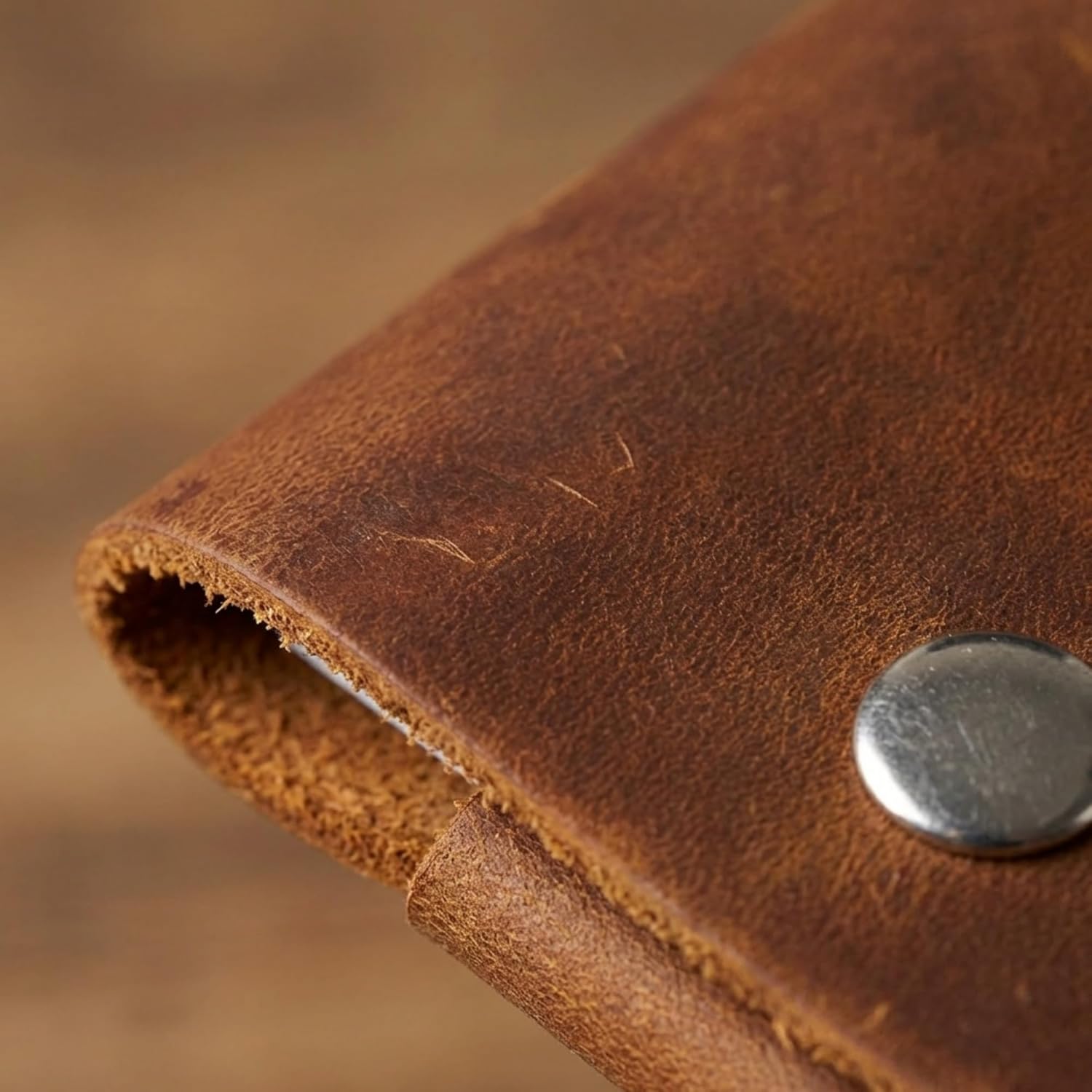 Toprank Genuine Leather Slim Wallet & Card Holder – Handmade Minimalist Design for Men & Women, Vintage Distressed Look (Camel) - Image 4