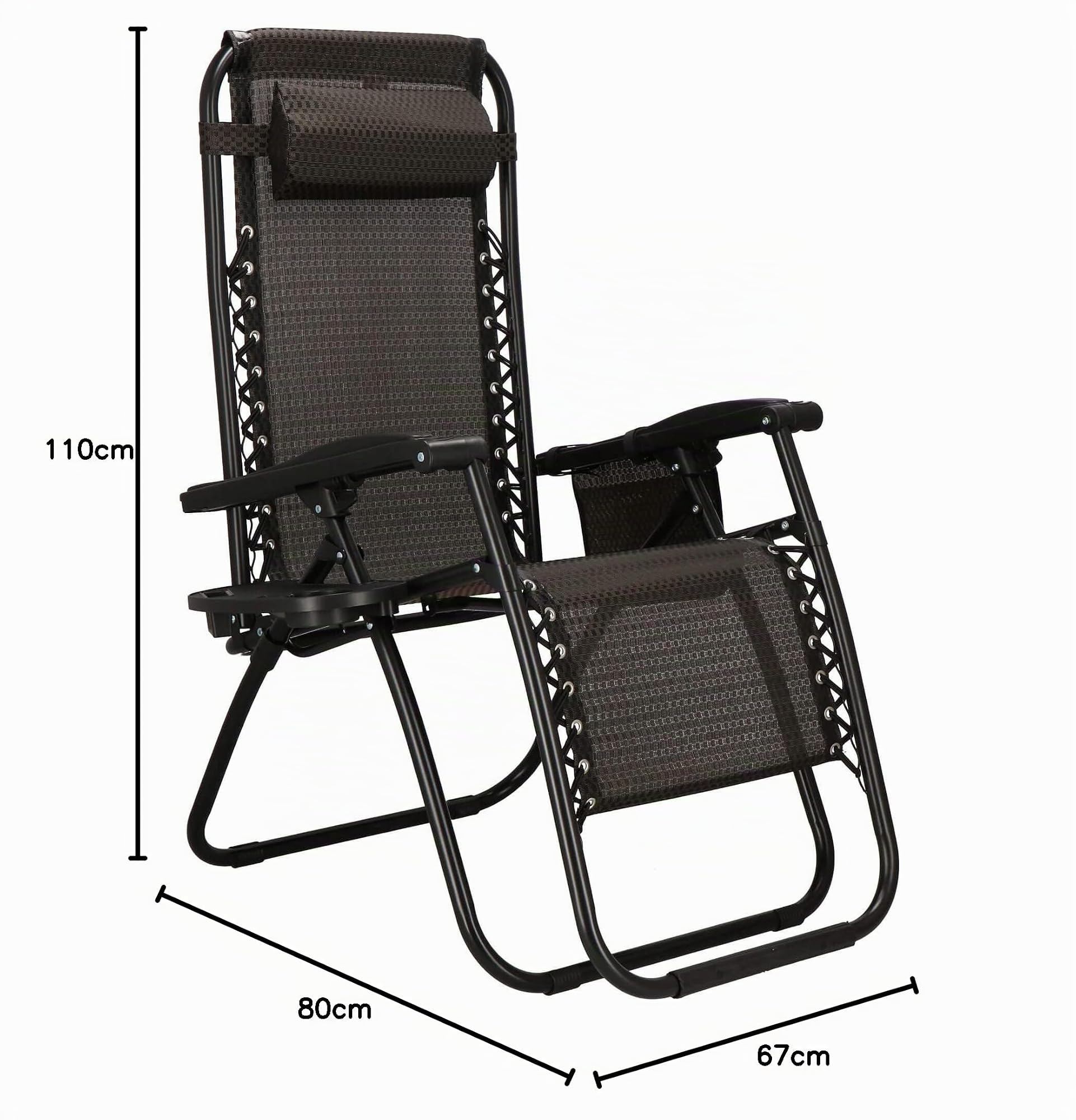 SPRINGOS Lot de 2 Chaises Longues Pliantes avec Appui-Tête – Transat de Jardin avec Accoudoirs, Porte-Gobelet et Poche Suspendue – Relaxation Extérieure pour Terrasse, Balcon et Plage