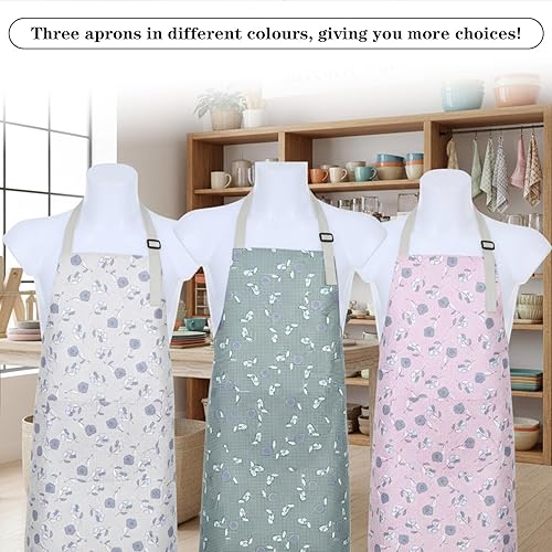 Miniatura 7 de 6 delantales florales para mujer, delantal de cocina duradero con correa ajustable con bolsillo, delantales de poliéster impermeables y a prueba de