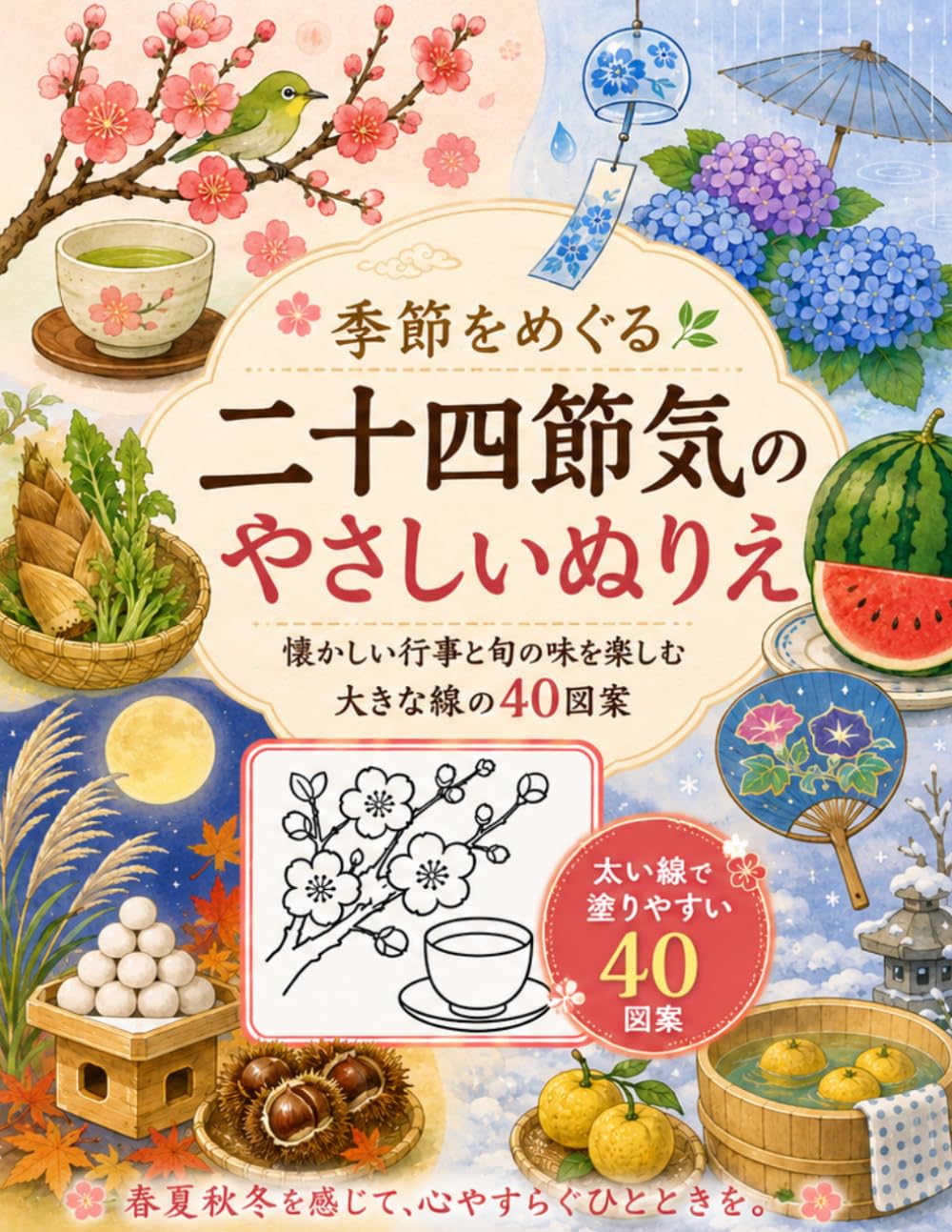 季節をめぐる 二十四節気のやさしいぬりえ: 懐かしい行事と旬の味を楽しむ 大きな線の40図案
