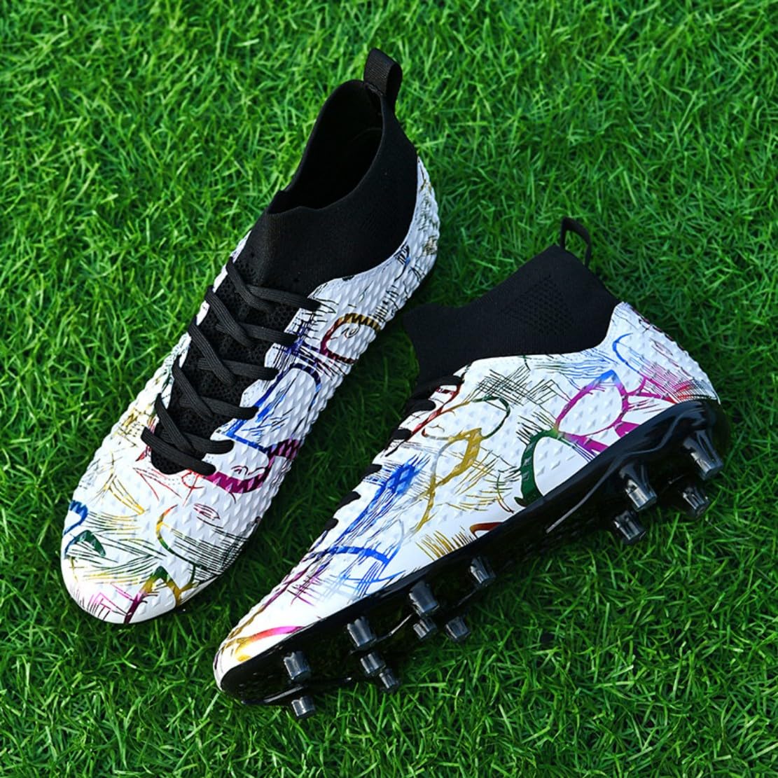 Scarpe da Calcio Professionali Alte da Uomo per Ragazzi Scarpe da Calcetto con Tacchetti per Bambini per Sport all'aperto su Erba Sintetica