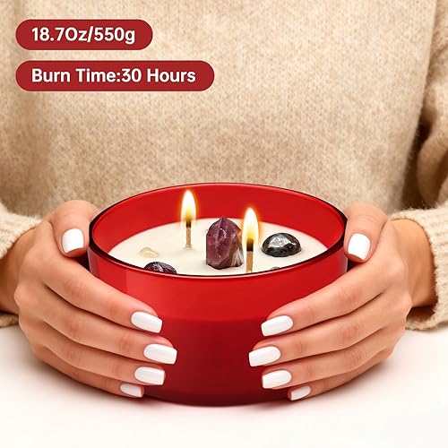 Miniatura 2 de Vela perfumada, vela de aromaterapia con cristales en el interior, tarro de vela de soja de 18.7 onzas, doble mecha con tiempo de combustión de 50