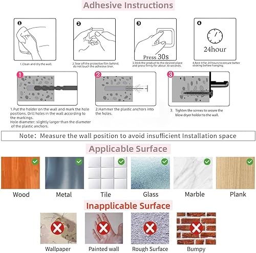 Miniatura 9 de Organizador de herramientas para el cabello, soporte de pared para rizador de acero inoxidable, soporte de pared, soporte para secador de pelo y