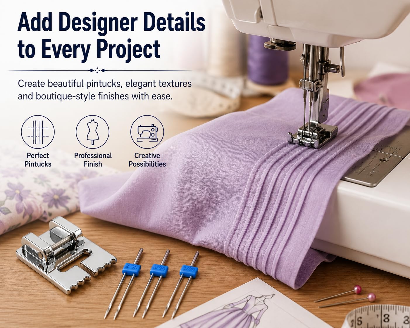 Twin Needles & Pintuck Foot Combo - Sewing Machine Accessories -7