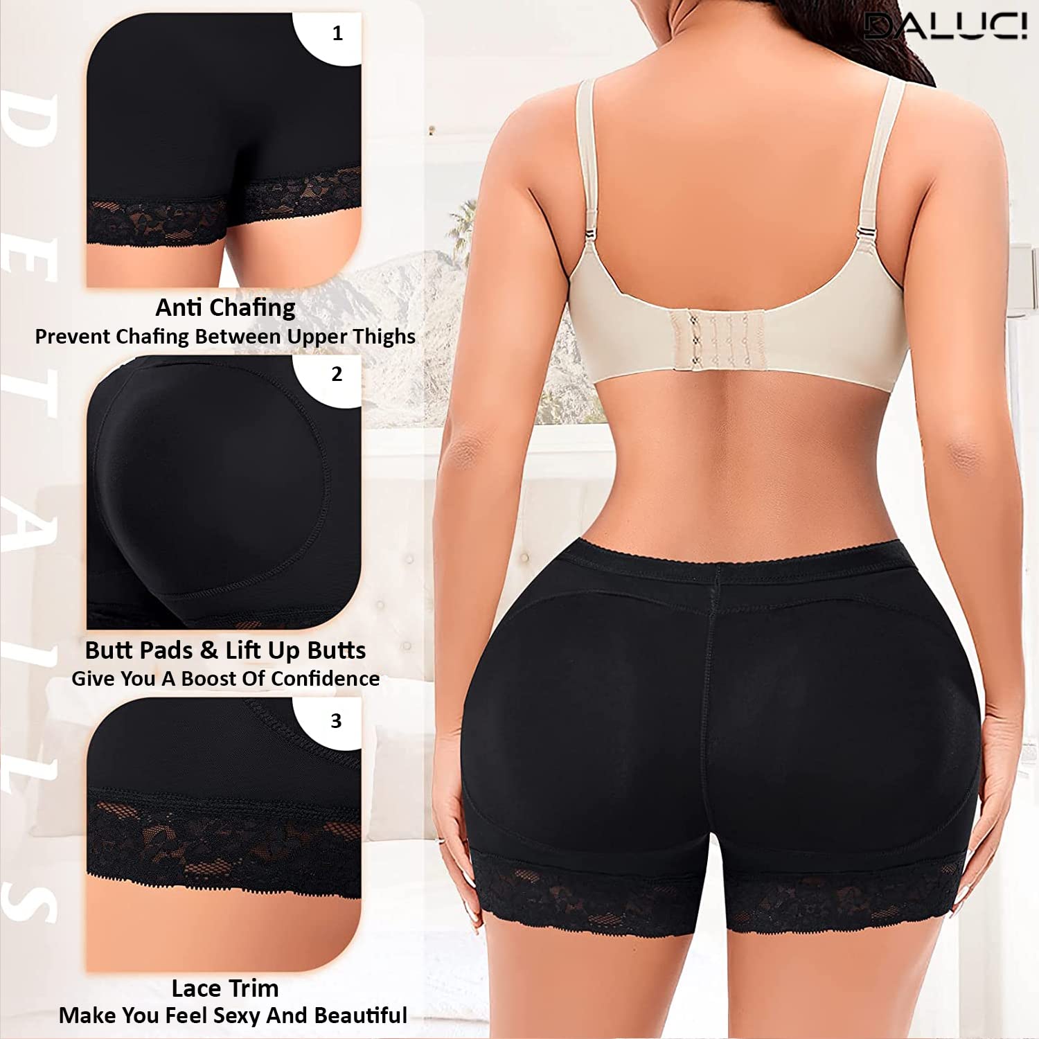 DALUCI Women's Padded Butt Lifter Underwear – Seamless Hip Enhancer Shapewear Panty with Booty Pads for Round Shape & Curvy Look | Fake Hip Panty Briefs (Black, Small) - Image 5 thumbnail