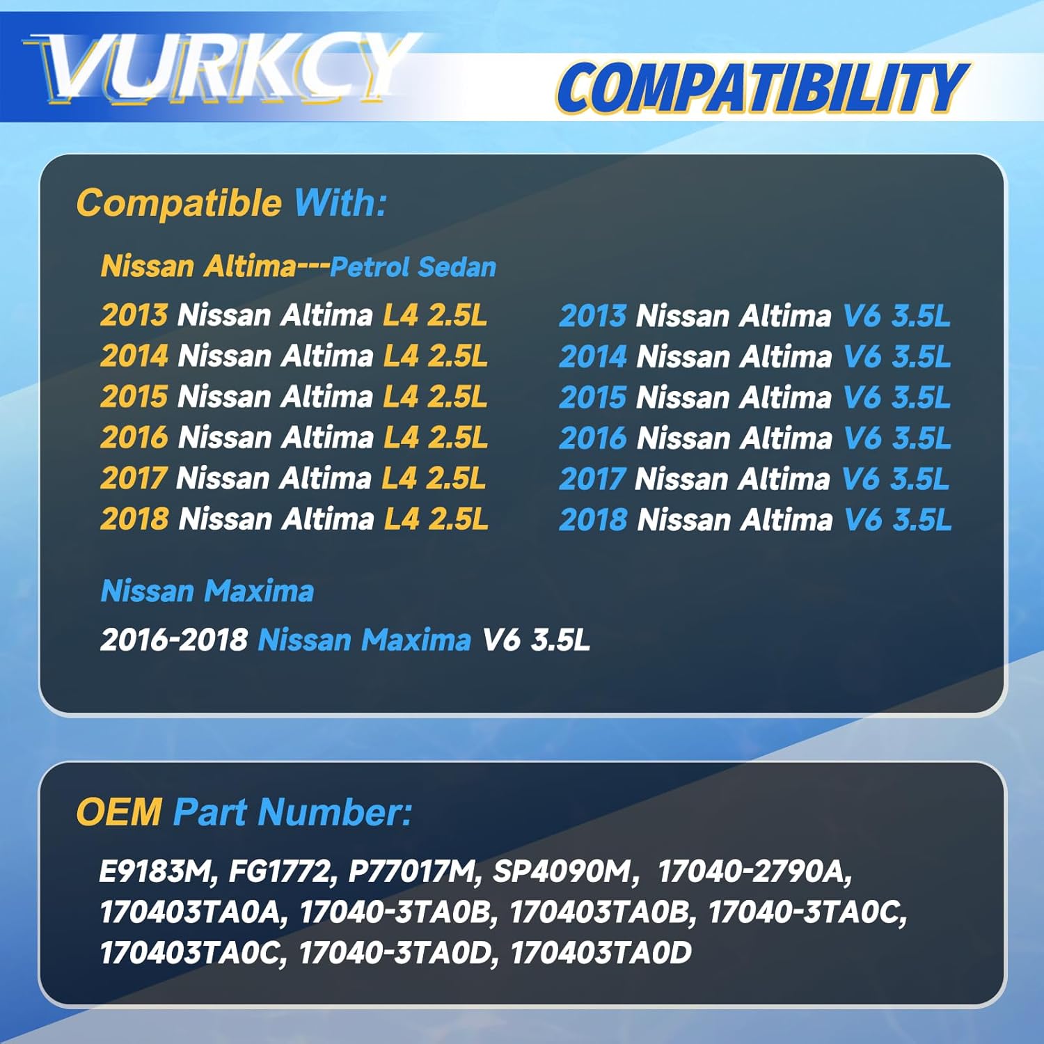 Vurkcy Electric Fuel Pump Module Assembly Compatible with 2013 2014 2015 2016 2017 2018 Nissan Altima, 2016 2017 2018 Nissan Maxima, L4 2.5L/ V6 3.5L, Only fits L33, Replaces E9183M SP4090M