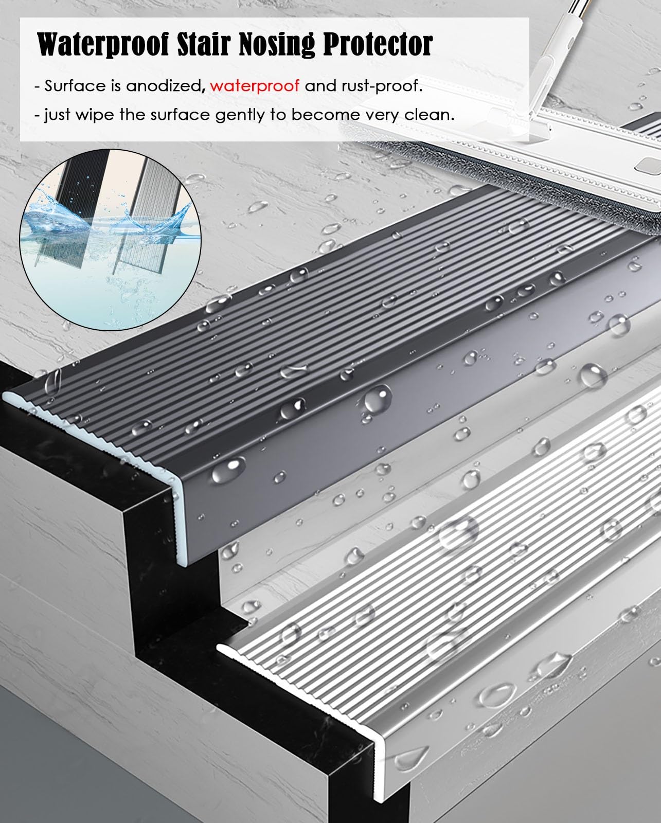 Perfil de Borde Protección Escalón 1 Paquete De Borde De Punta De Escalera 7 10 CM De Ancho Negro, Protectores De Borde De Escalera Para Interiores Y Exteriores Protector De Peldaños Antideslizante, M
