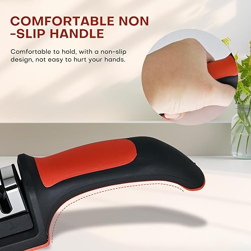 Miniatura 5 de Afilador de cuchillos de cocina, afilador manual de 3 etapas para cuchillos y tijeras, diseño ergonómico seguro, abrasivos inoxidables para cocinar